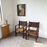Paire de fauteuils style espagnol bois sculpté 1900