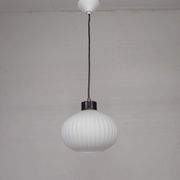 Vintage pendant lamp with white ribbed glass ball, 1960s
