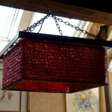 Important Red Glass Bead Chandelier, Murano, Brutalism, c. 1970