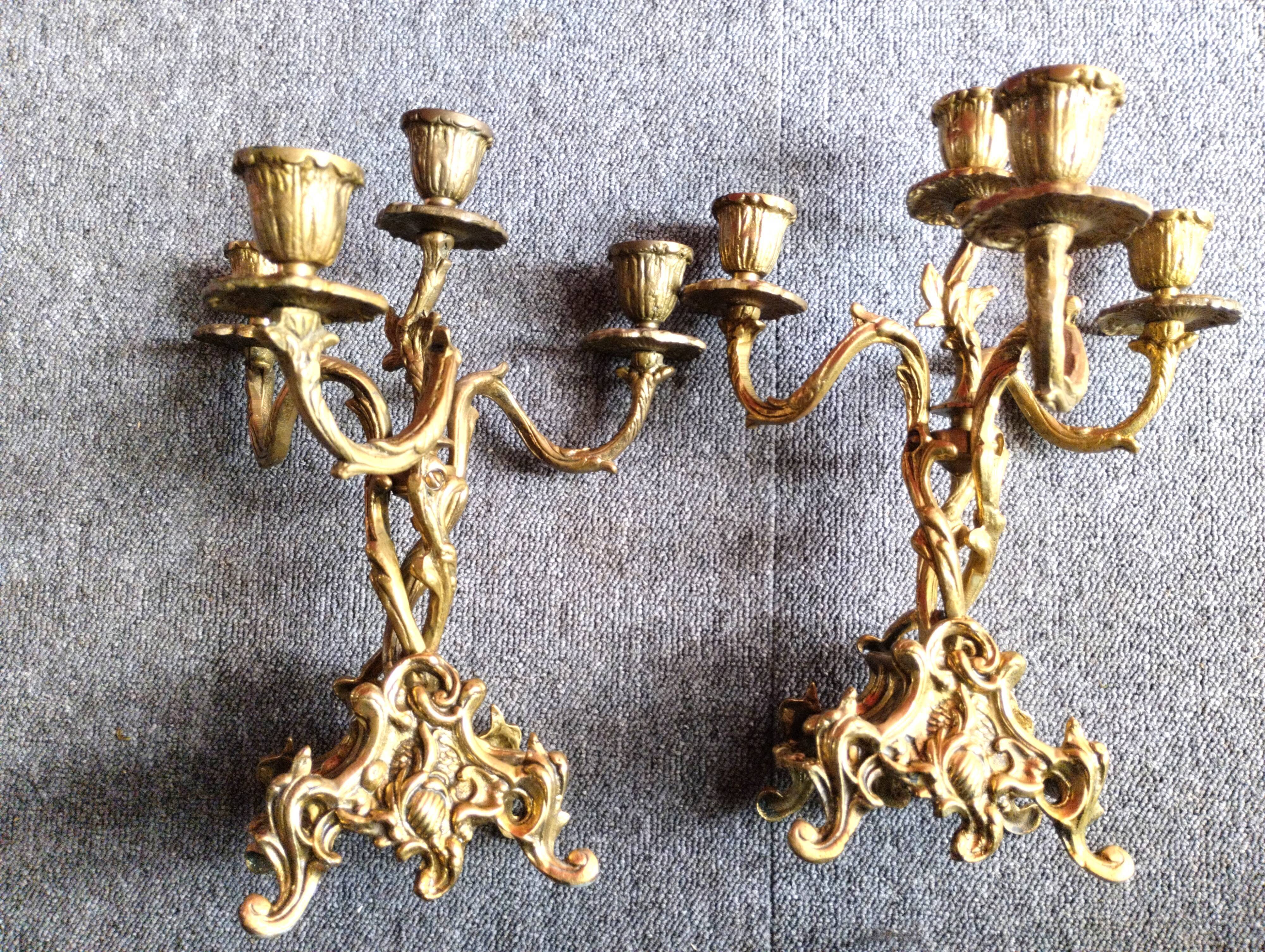 Pair of gilded bronze candelabras in Rocaille style - 4 arms of light