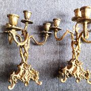 Pair of gilded bronze candelabras in Rocaille style - 4 arms of light