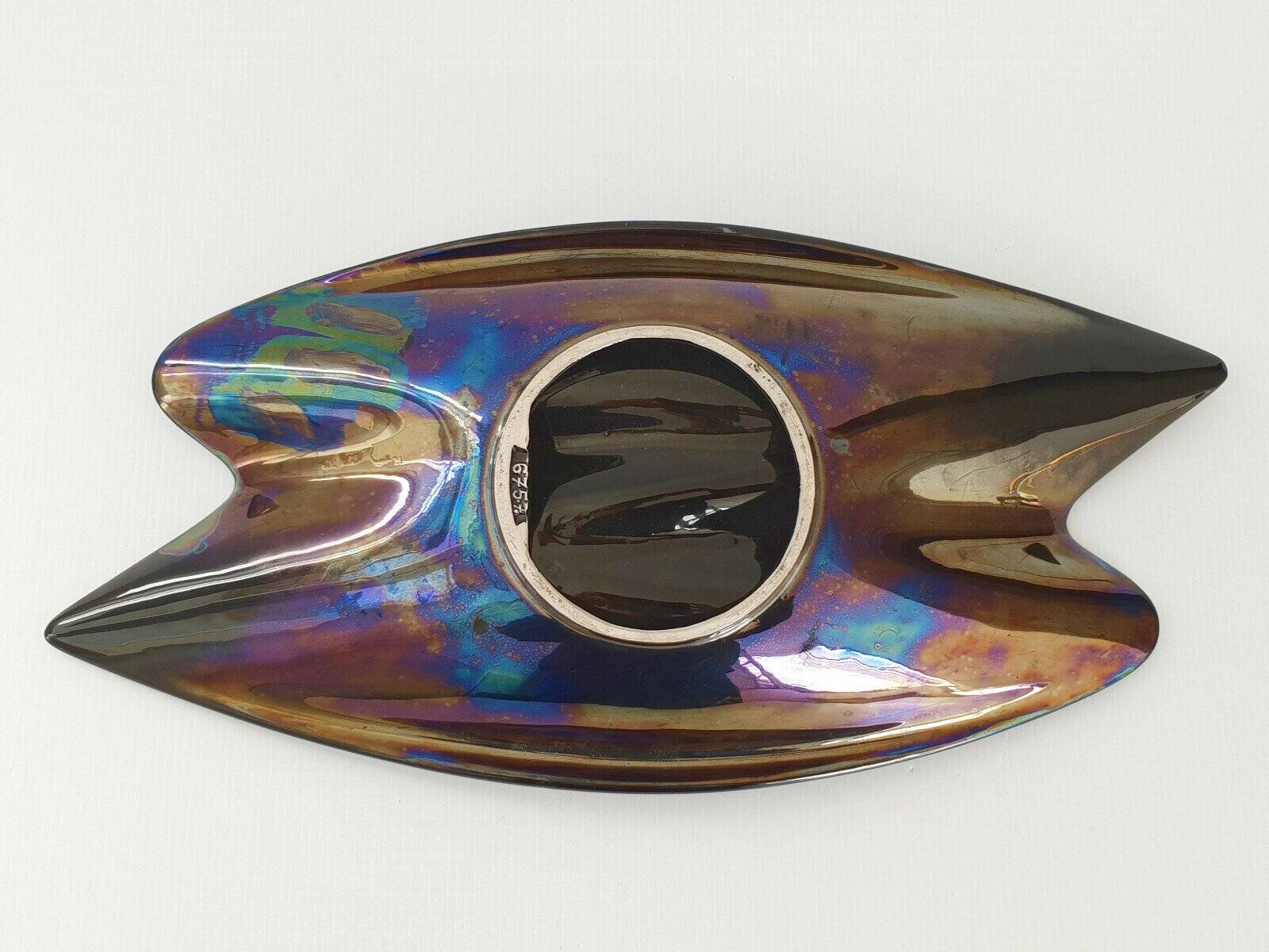Verceram vintage 1960s black pearlescent ceramic fruit bowl