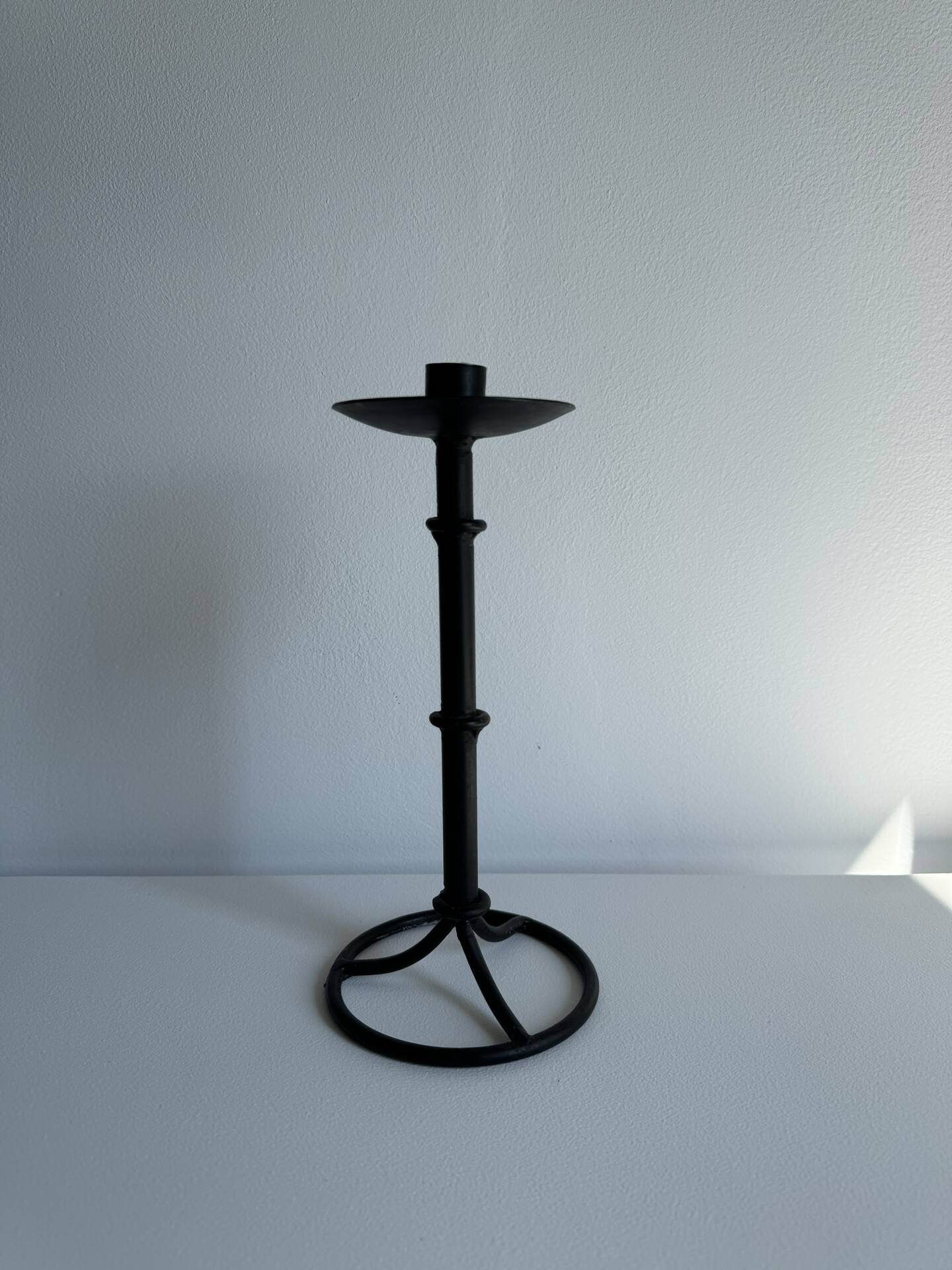 Vintage Brutalist Candle Holder In Black Metal