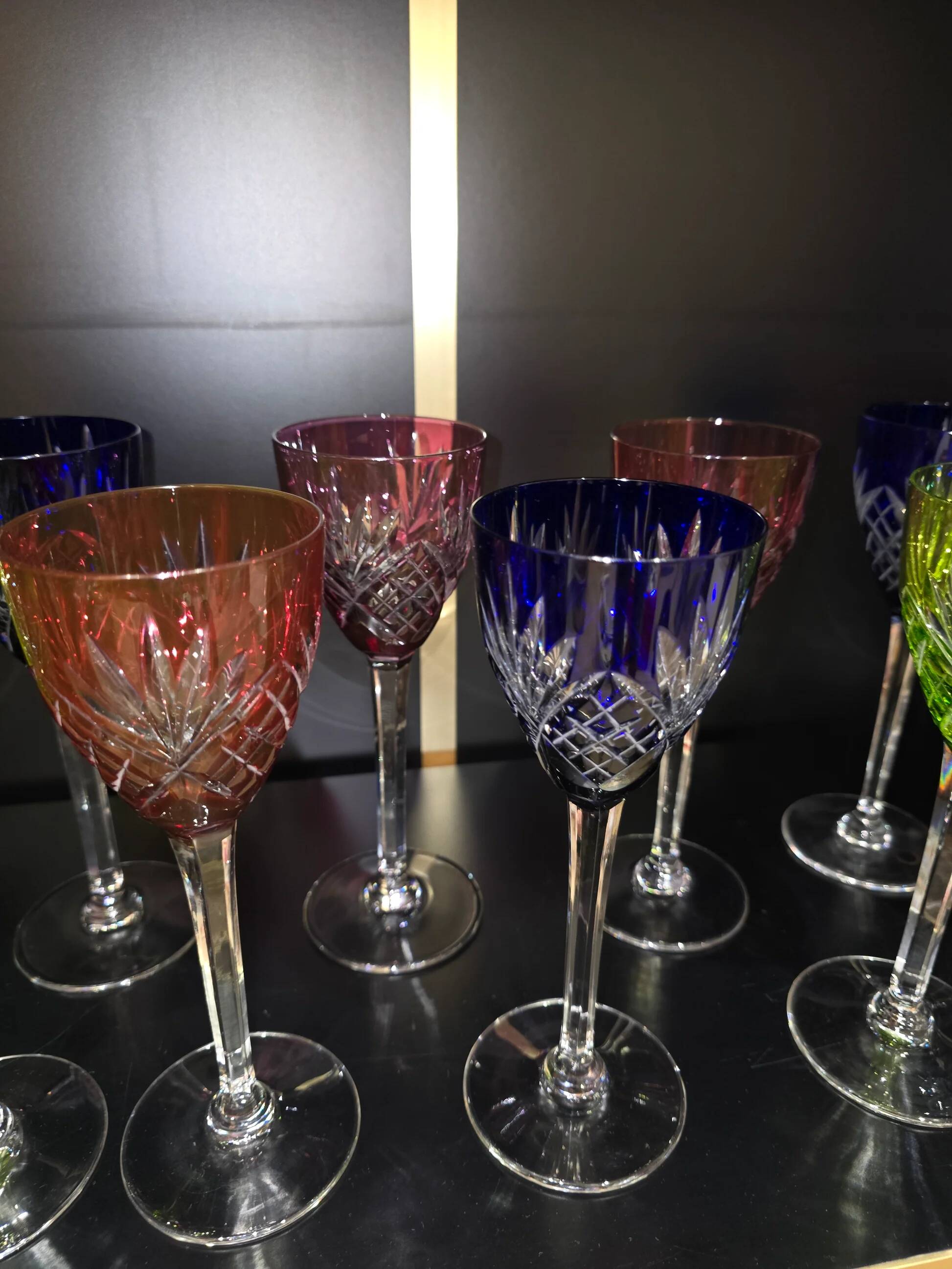 12 coloured cups / glasses Saint-Louis model Chantilly