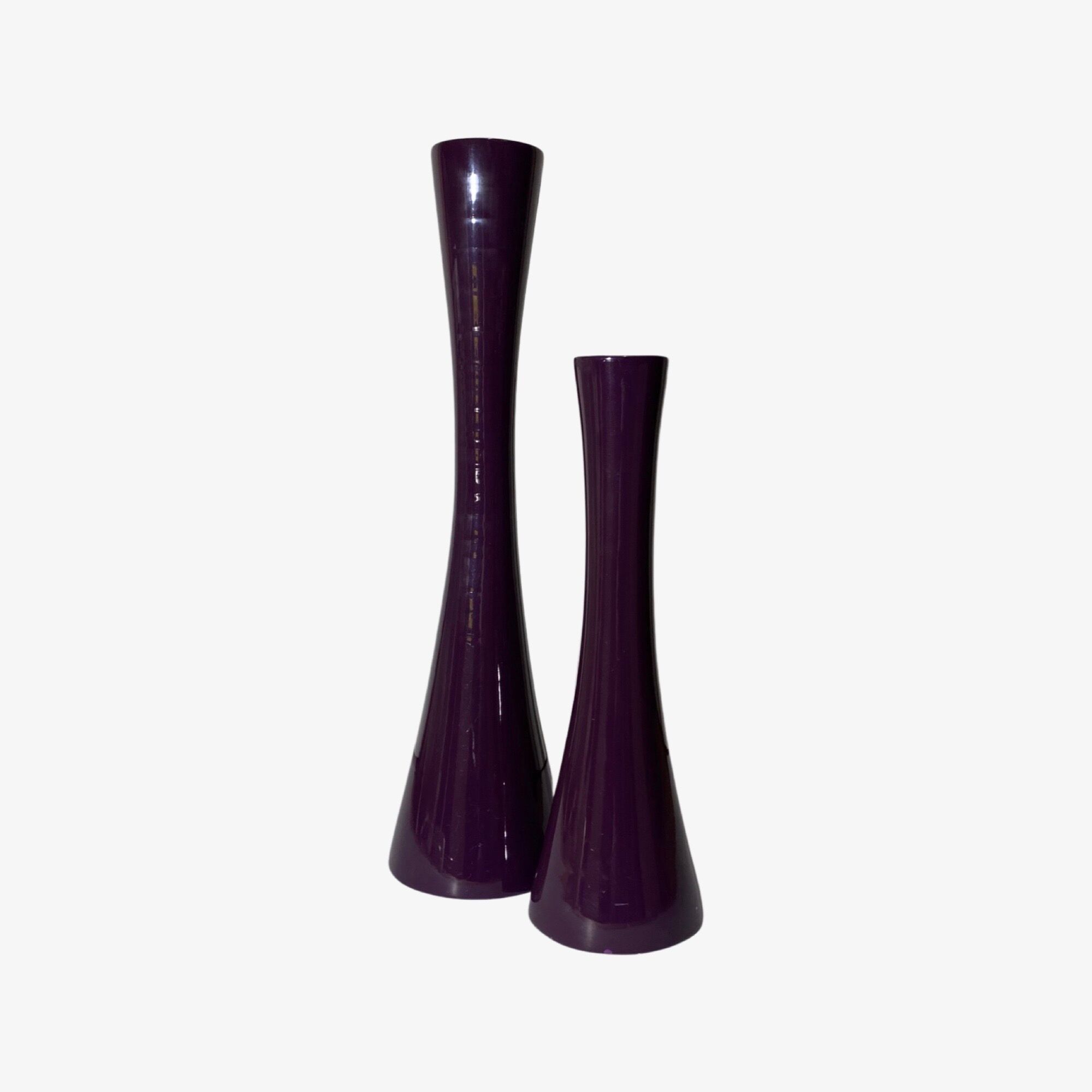 2 Purple Vintage Candlestick Holders Made From Ceramic - Mid-Century Design From Denmark