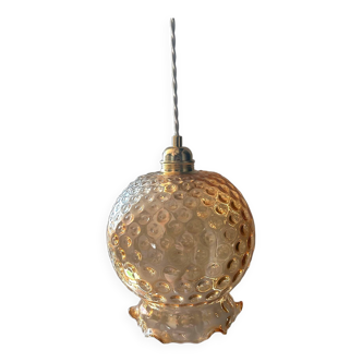 Suspension vintage en verre ambré