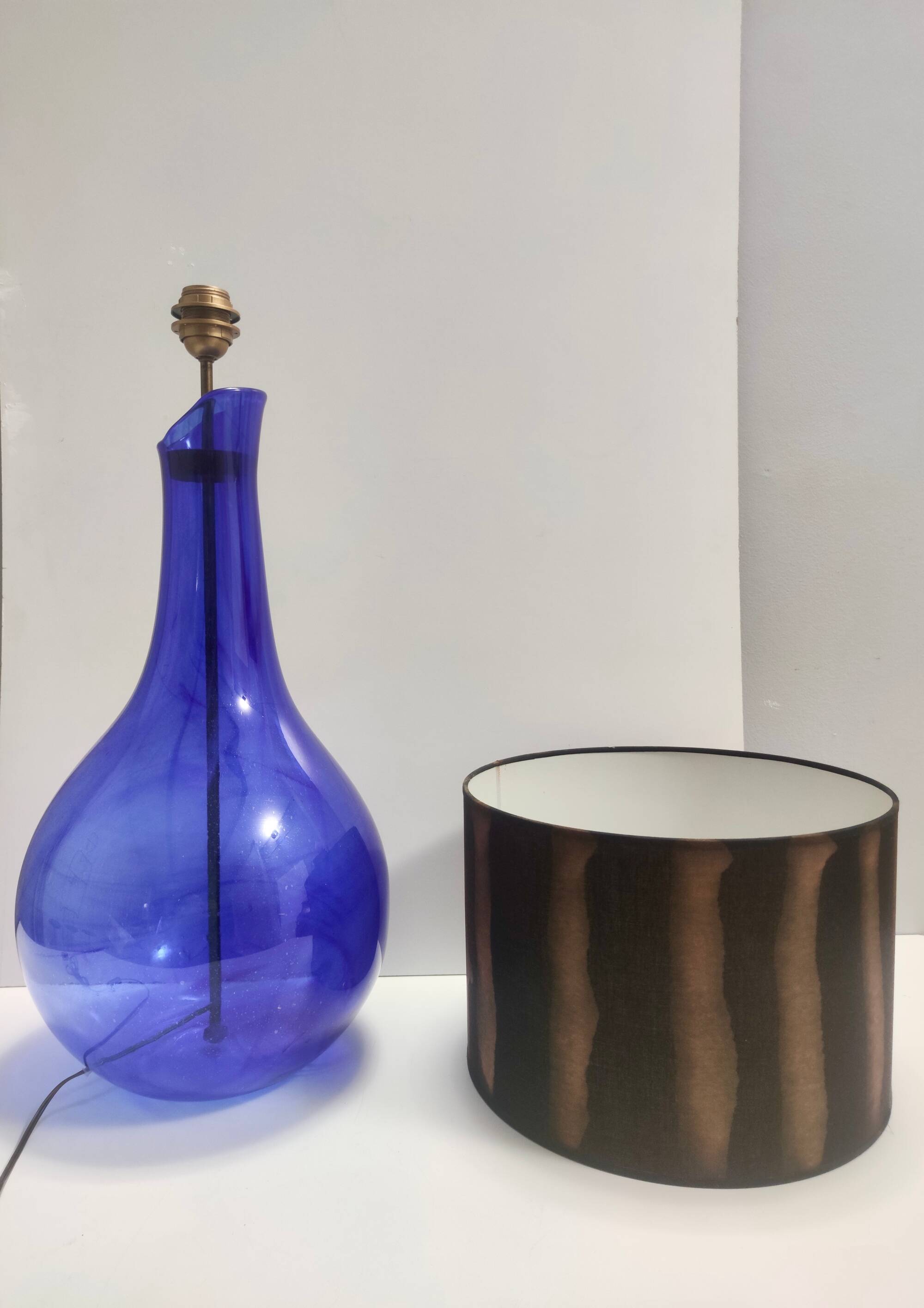 Blue Murano Glass Table Lamp with or without Fabric Lampshade, Italy