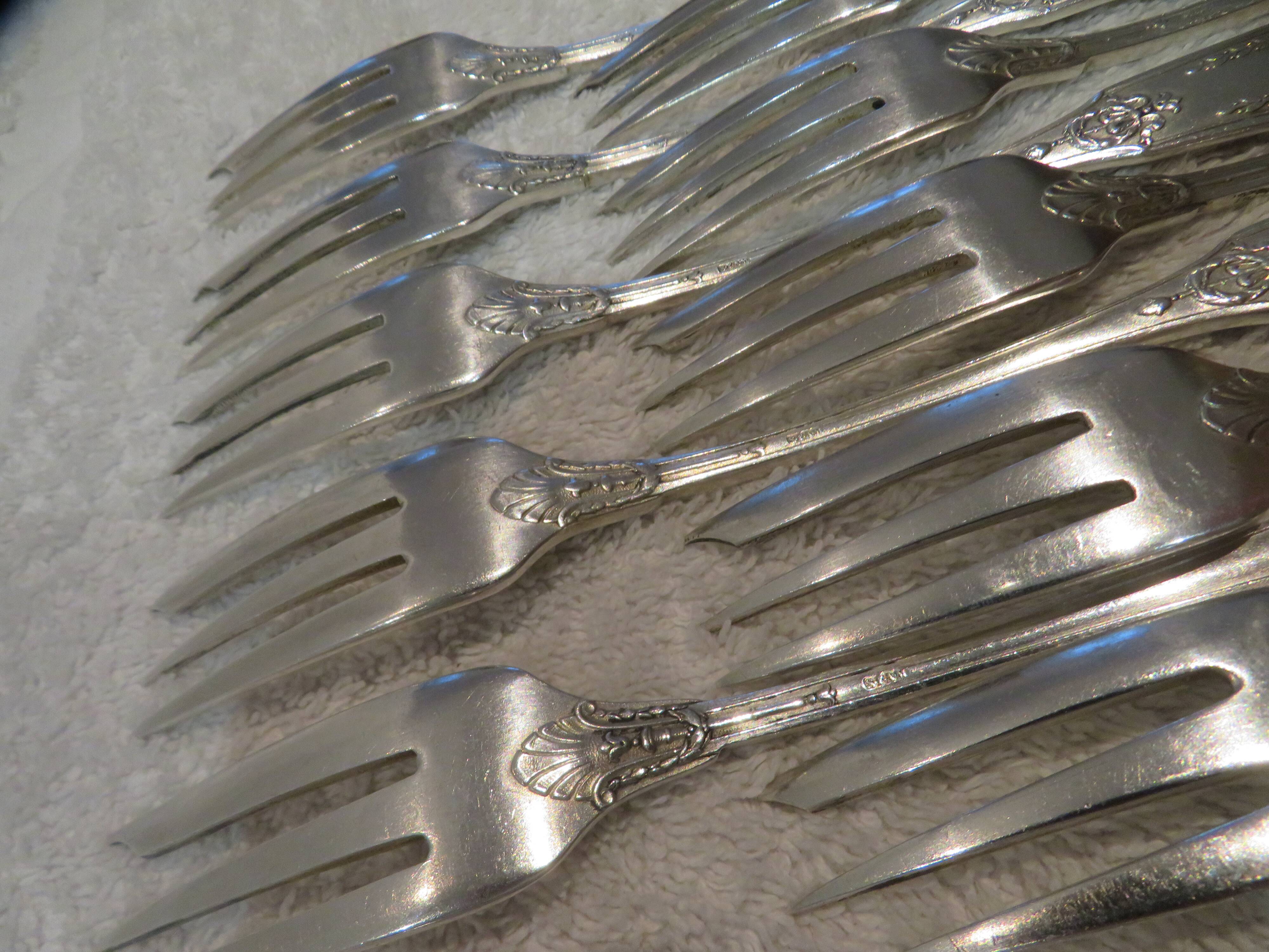 12 silver plated cake forks, goldsmith sfam, empire style