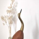Grand héron en bois et laiton