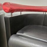 Pair of 80s designer leather and chrome metal armchairs