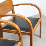 Italian Art Deco Lounge Chairs in Wood & Black Leatherette, set of 2