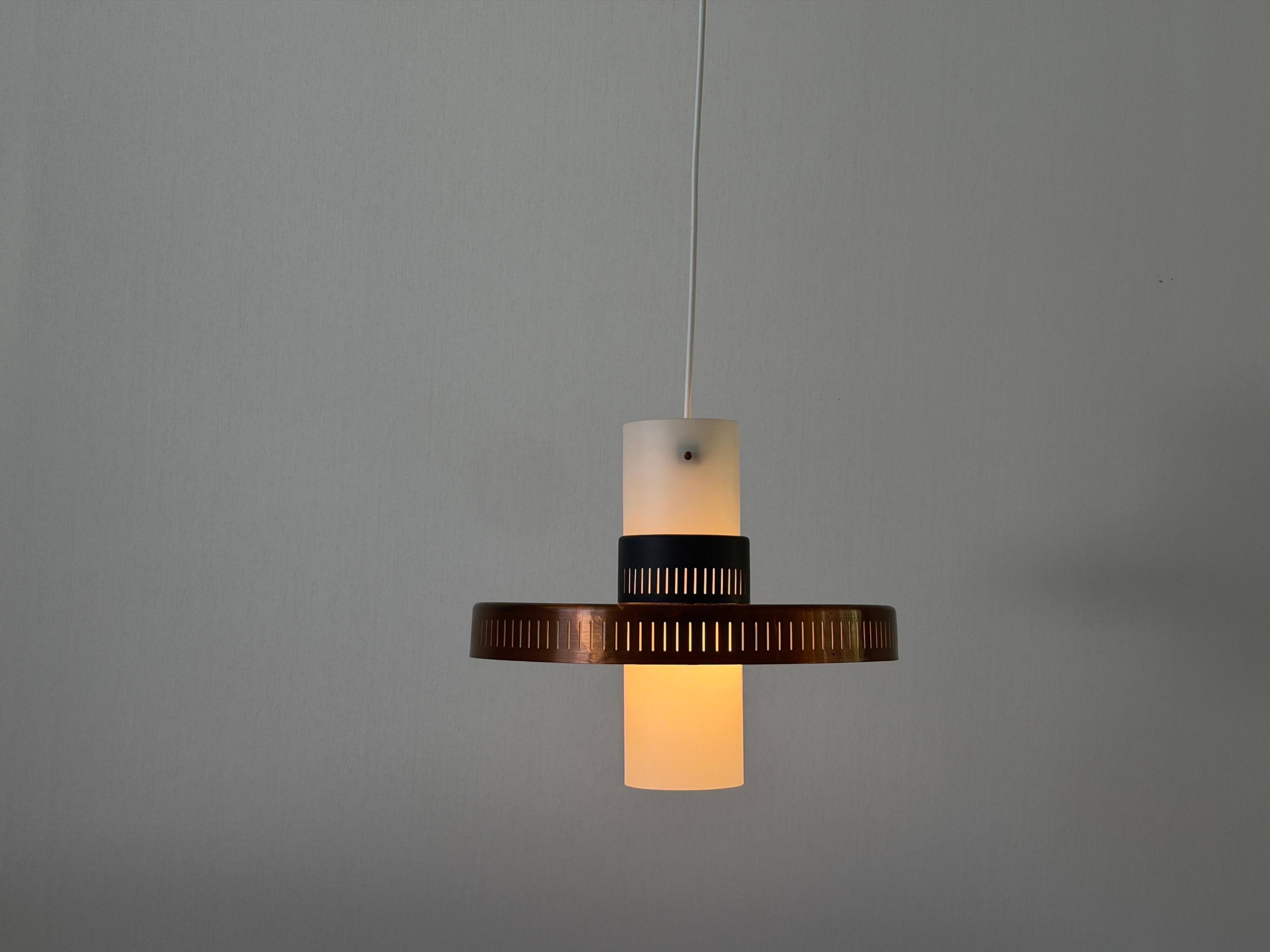 Glass ceiling light with a copper-coloured metal frame, 1960s, Germany.