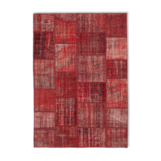 Handwoven Anatolian Contemporary 171 cm x 245 cm Red Patchwork Carpet