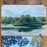 Paintings set of 3 drawings by Ed. Pannetier (1884-1965) Ville d'Avray pond F