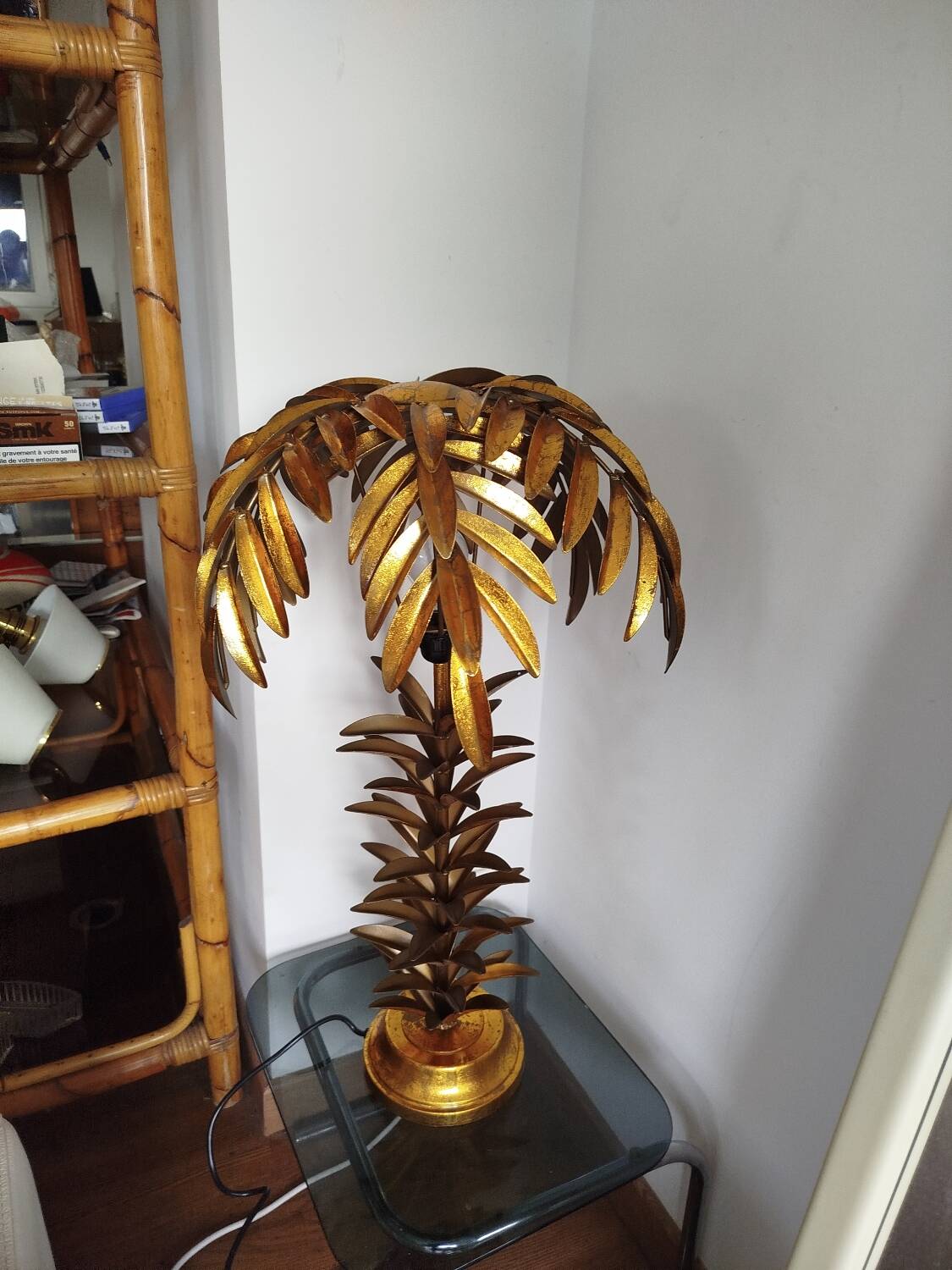 Large Palm Tree Lamp in gilded metal, late twentieth century.