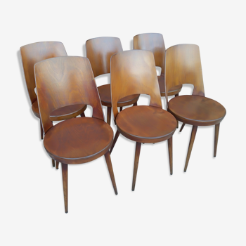 Suite de 6 chaises de bistrot Baumann modèle Mondor années 1960