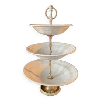 Vintage 3-tier presentation dish, in relief enameled sheet metal