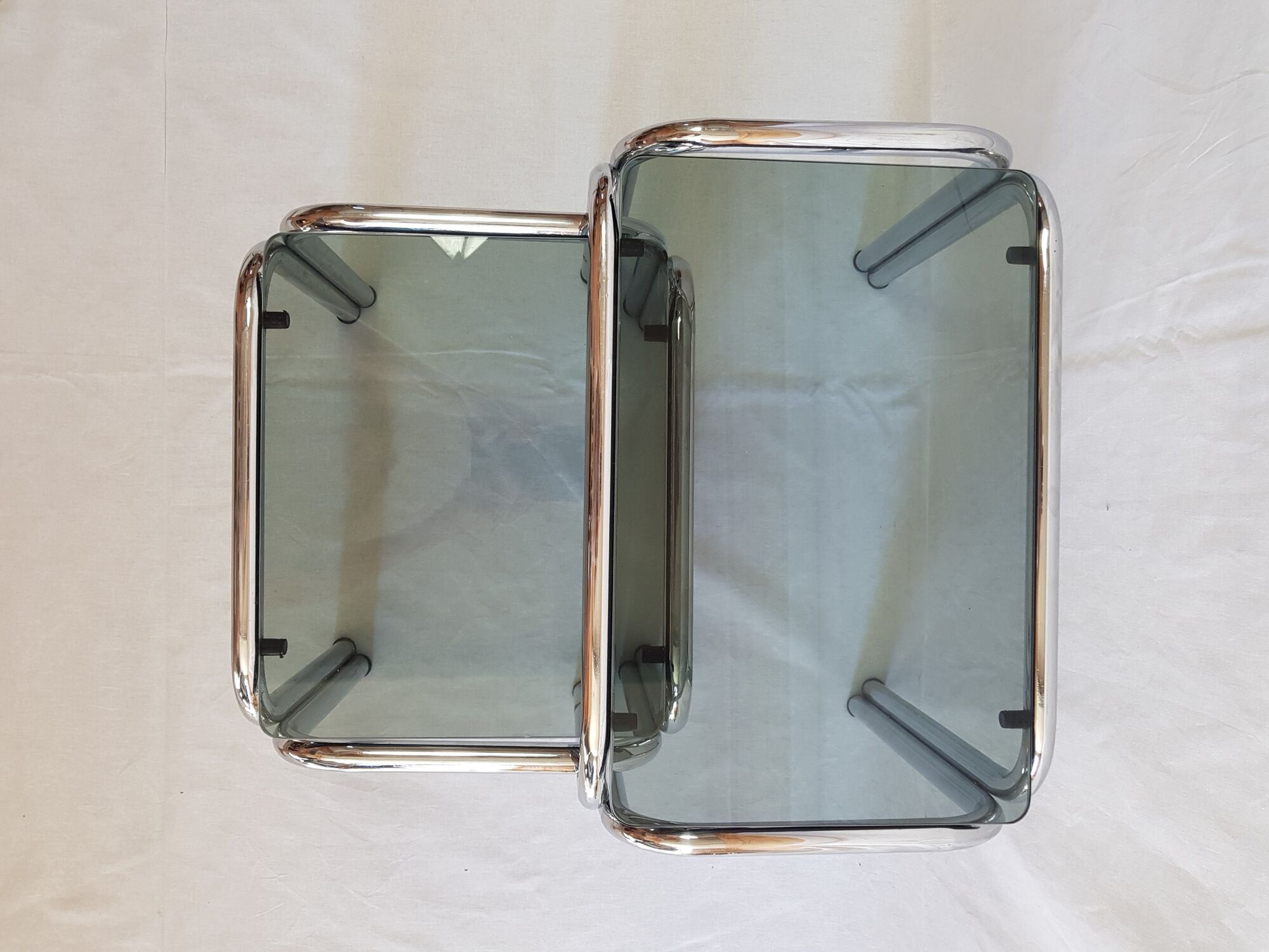 Tables chrome steel and glass smoked 70s