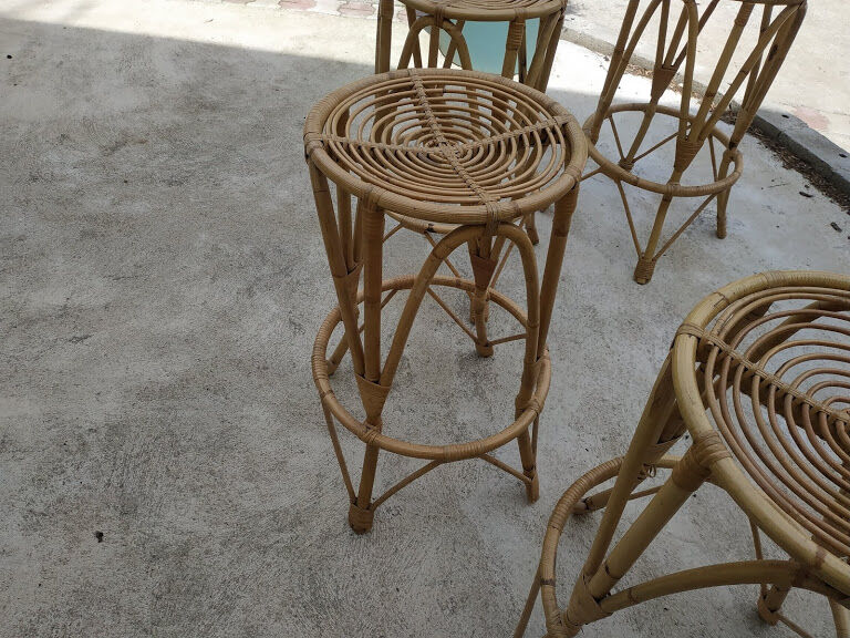 4 vintage rattan stools