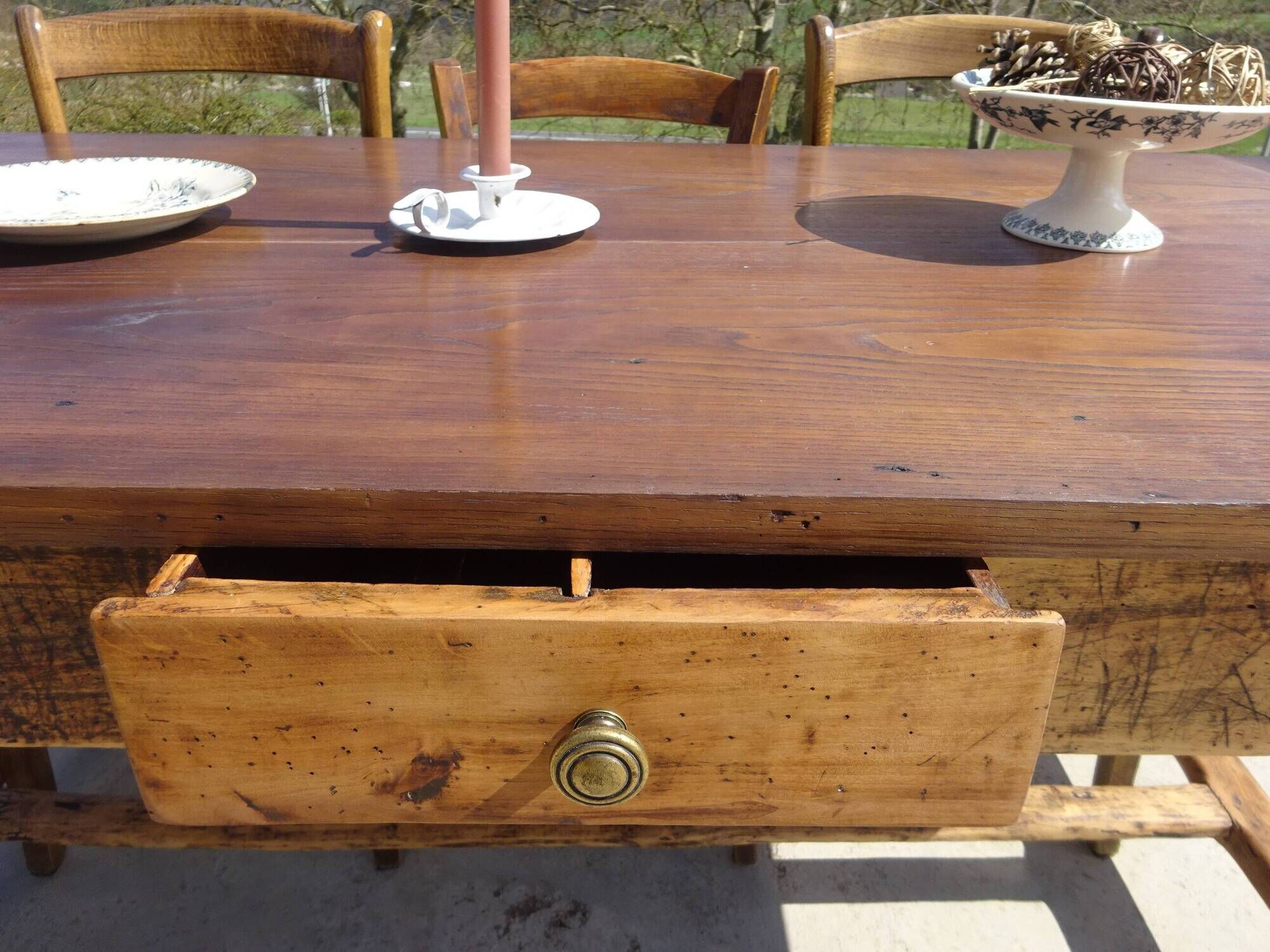 Restored antique farmhouse table, made entirely of solid oak.