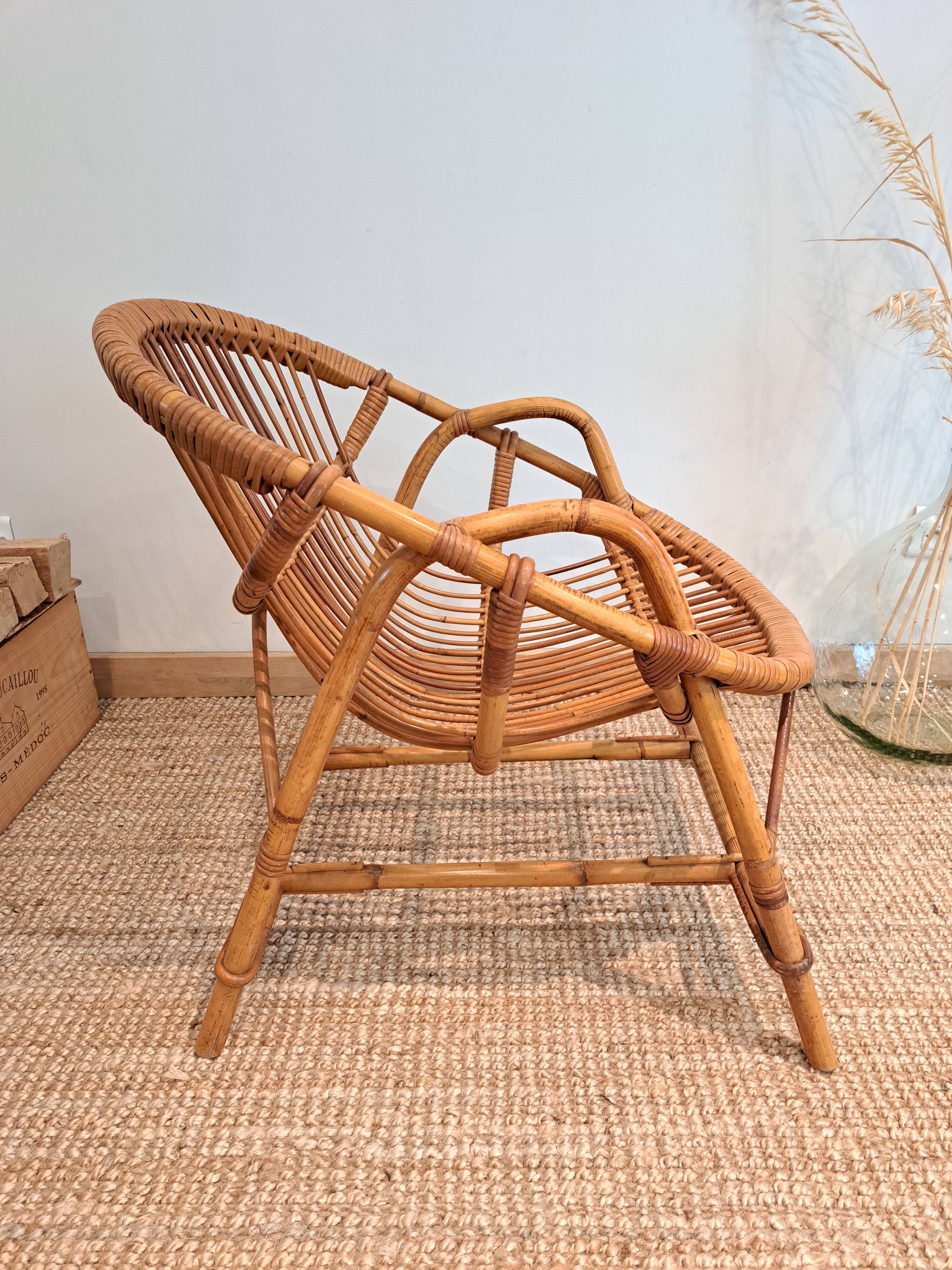 Vintage rattan & bamboo armchair from the 60s