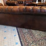 Brown leather chesterfield sofa 3 places