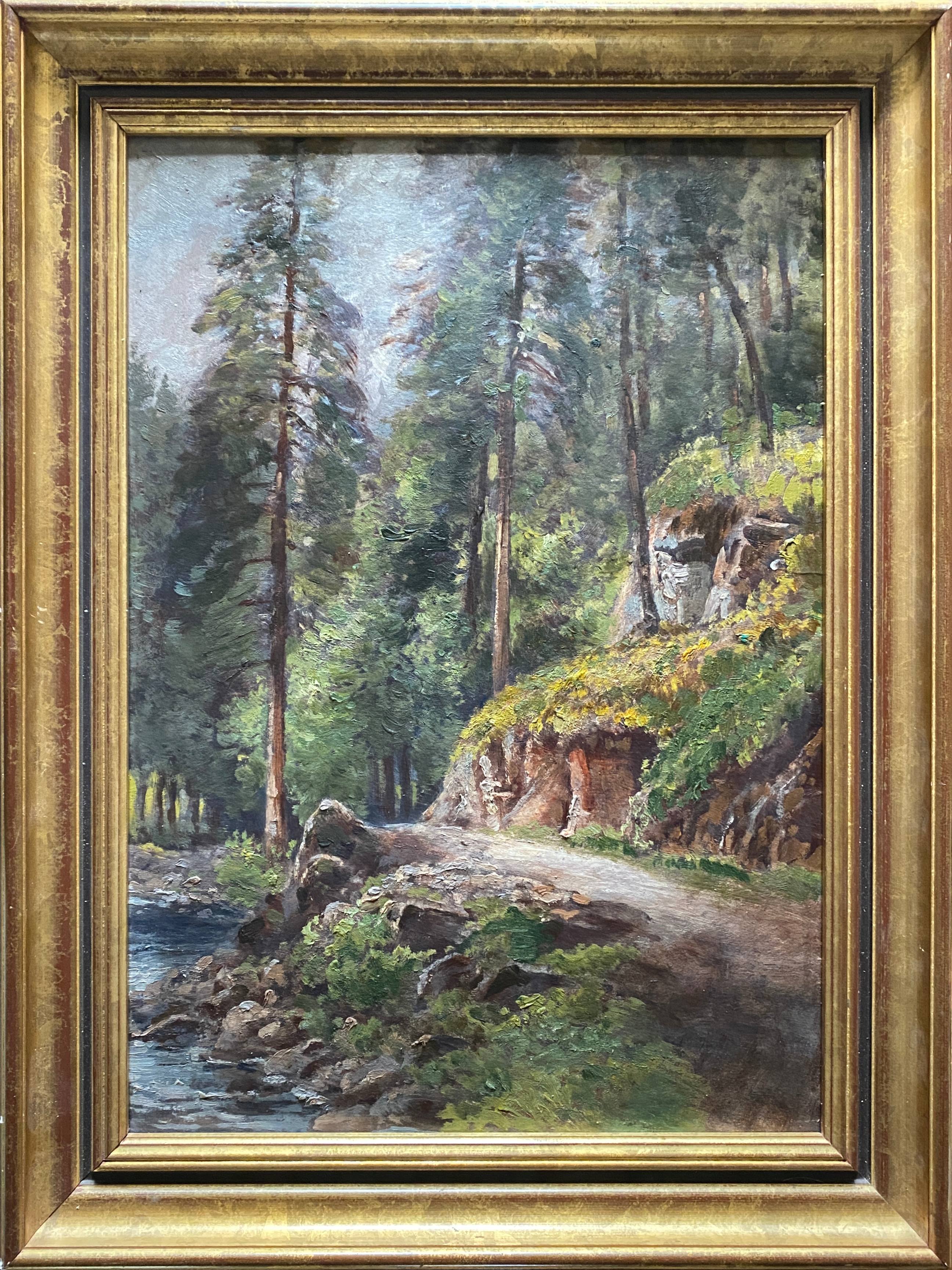 Painting "jurassian landscape" circa 1950 hsc + frame