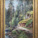 Painting "jurassian landscape" circa 1950 hsc + frame