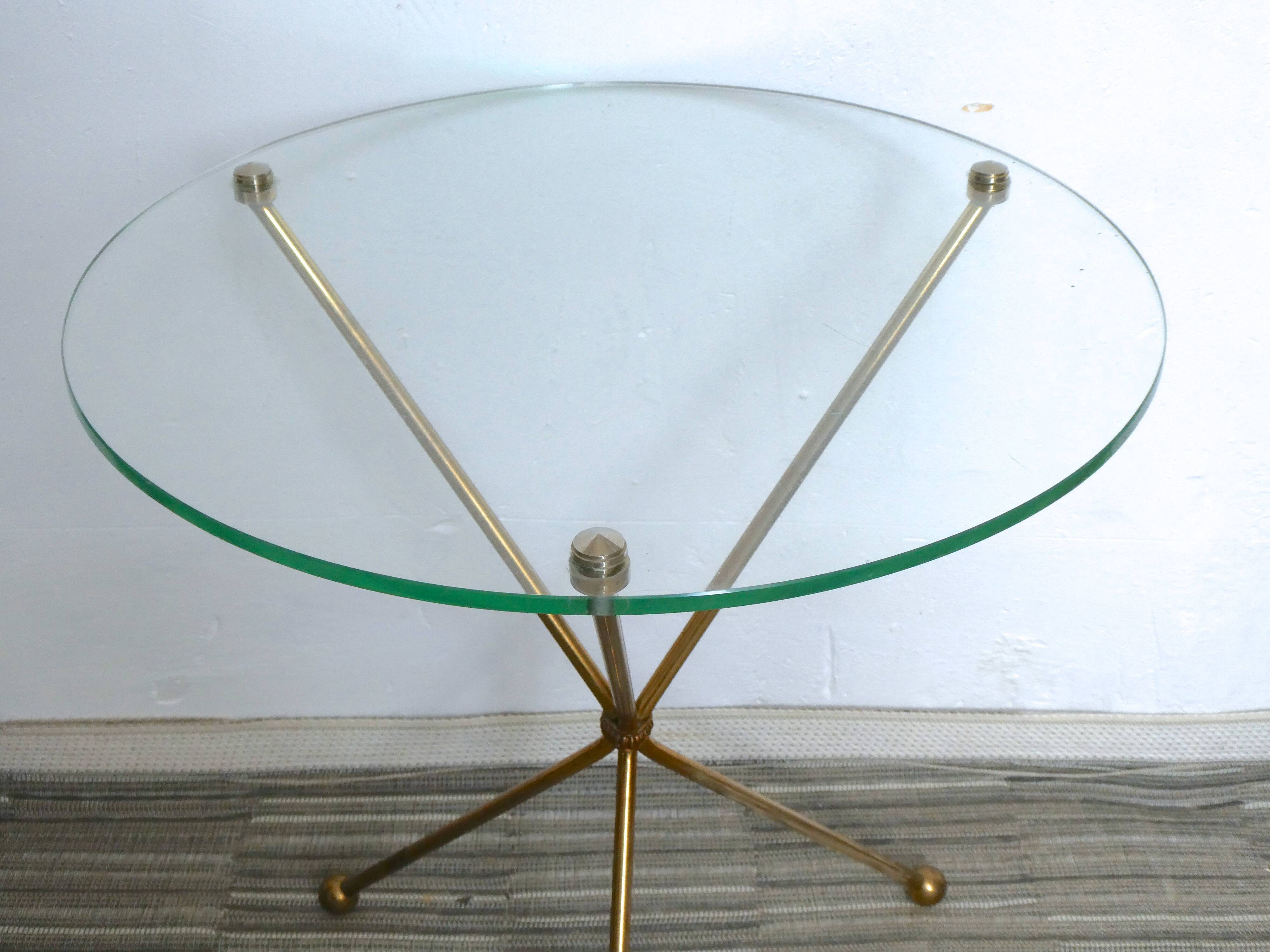 Tripod pedestal gold metal side and glass tray, years 50