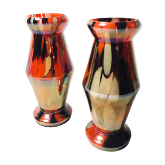 Pair of iridescent glass vase