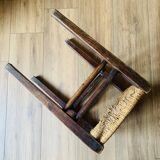Pair of wood and straw stools