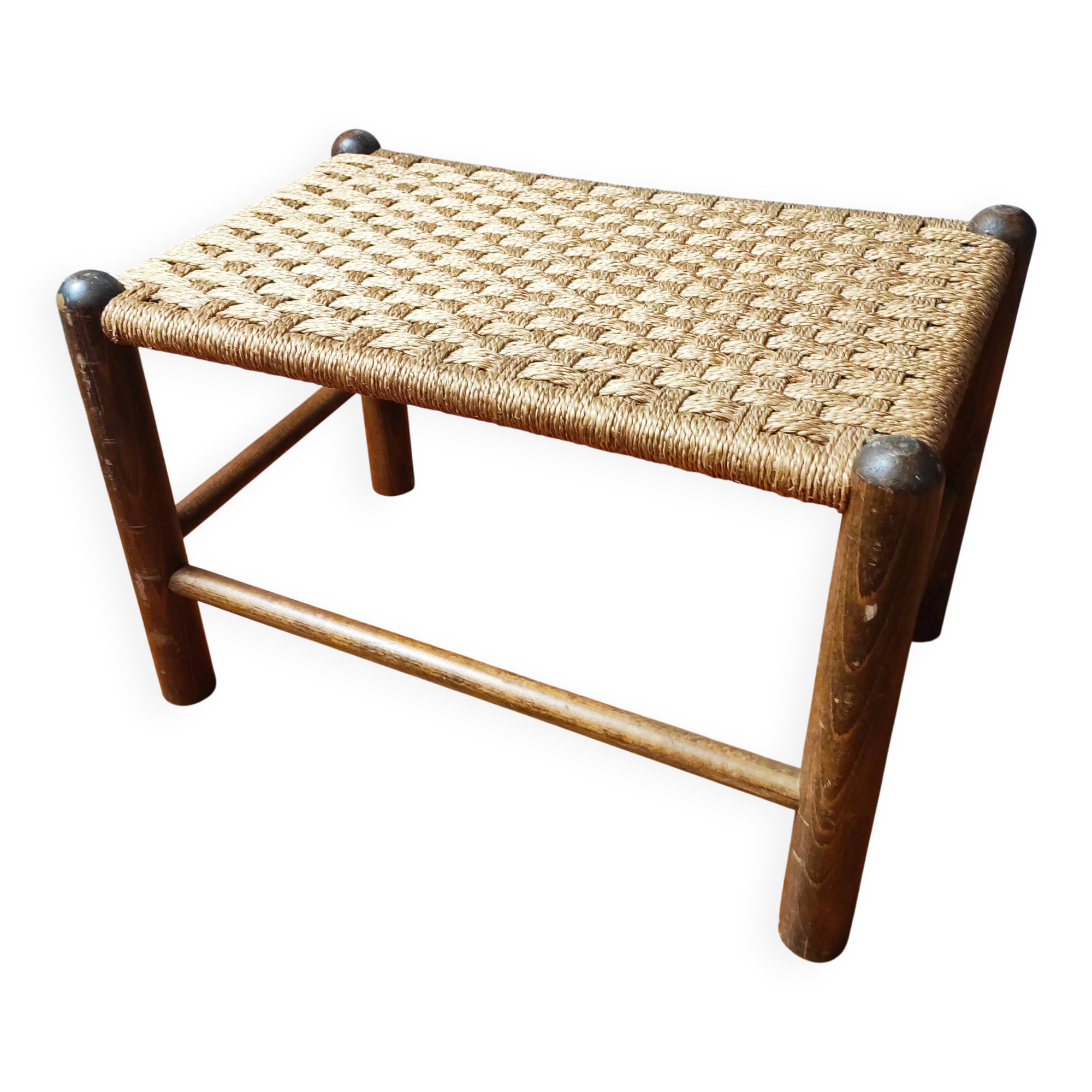 Scandinavian wood and rope stool