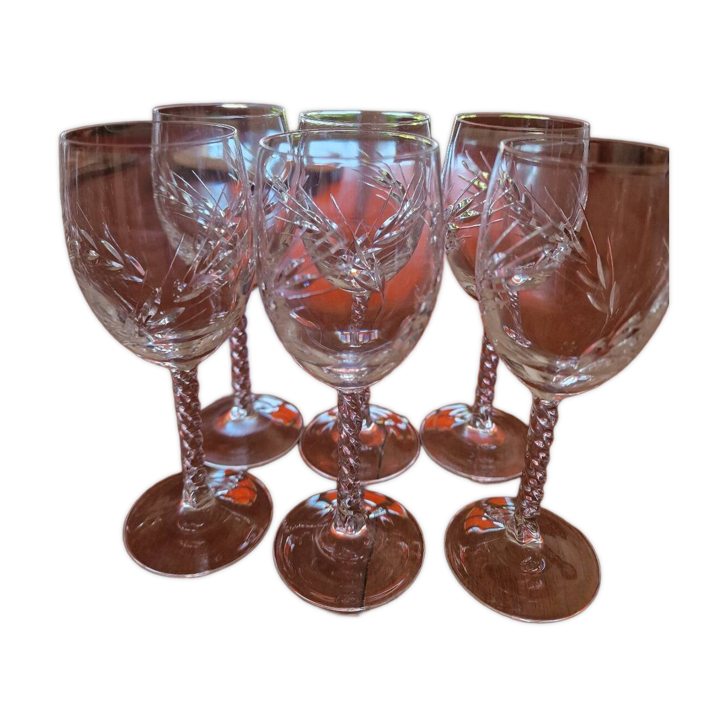 6 verres à vin cristal épi fleuri