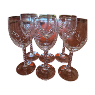 6 verres à vin cristal épi fleuri