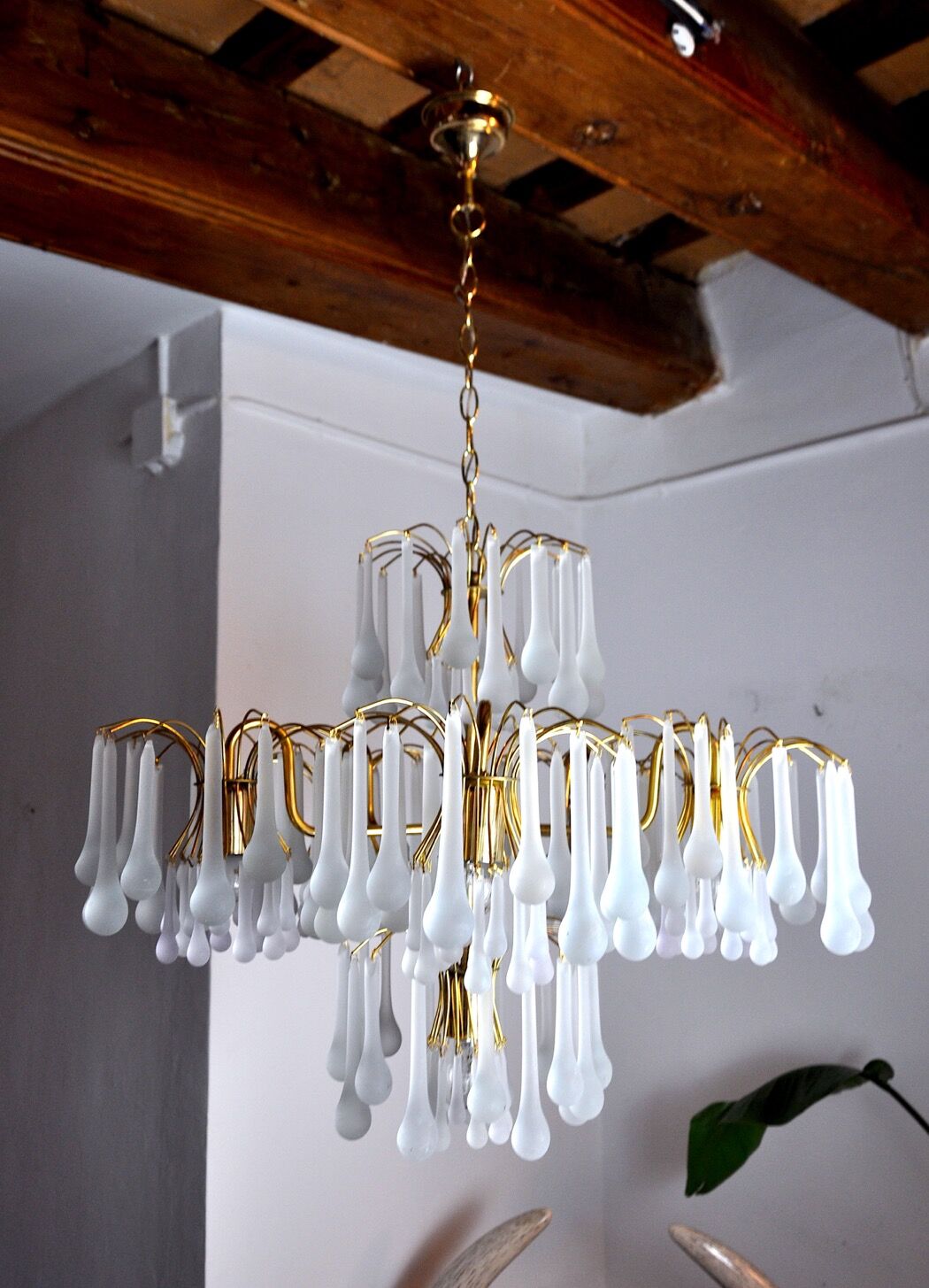 Chandelier gouttes by Venini, 5 arms, murano glass, italy, 1960