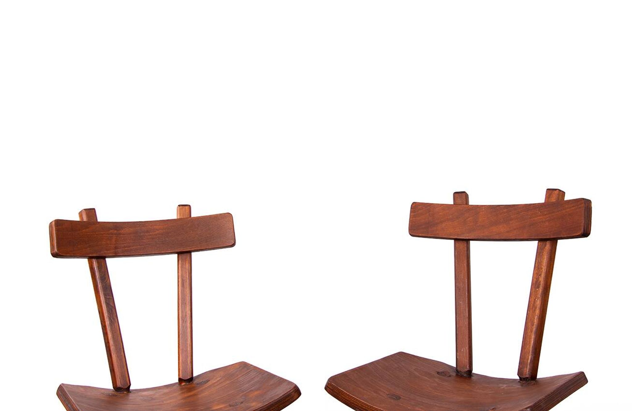 Brutalist pair of chairs in Elm in the style of Jean Touret 1950.