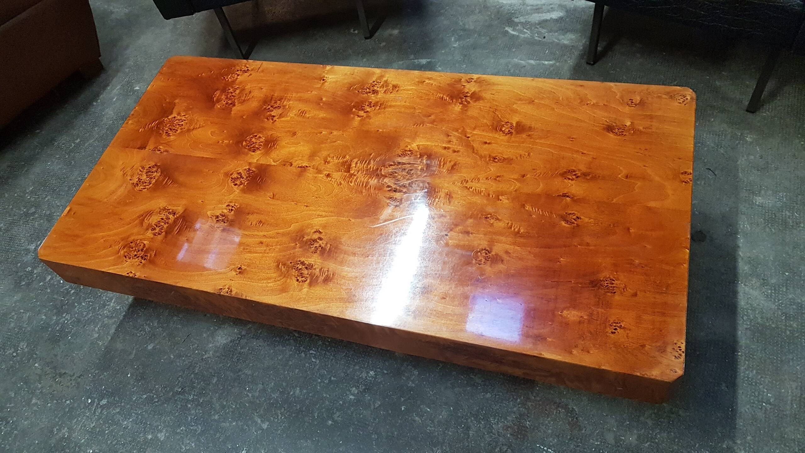 Coffee table from the 70s, elm magnifying glass veneer