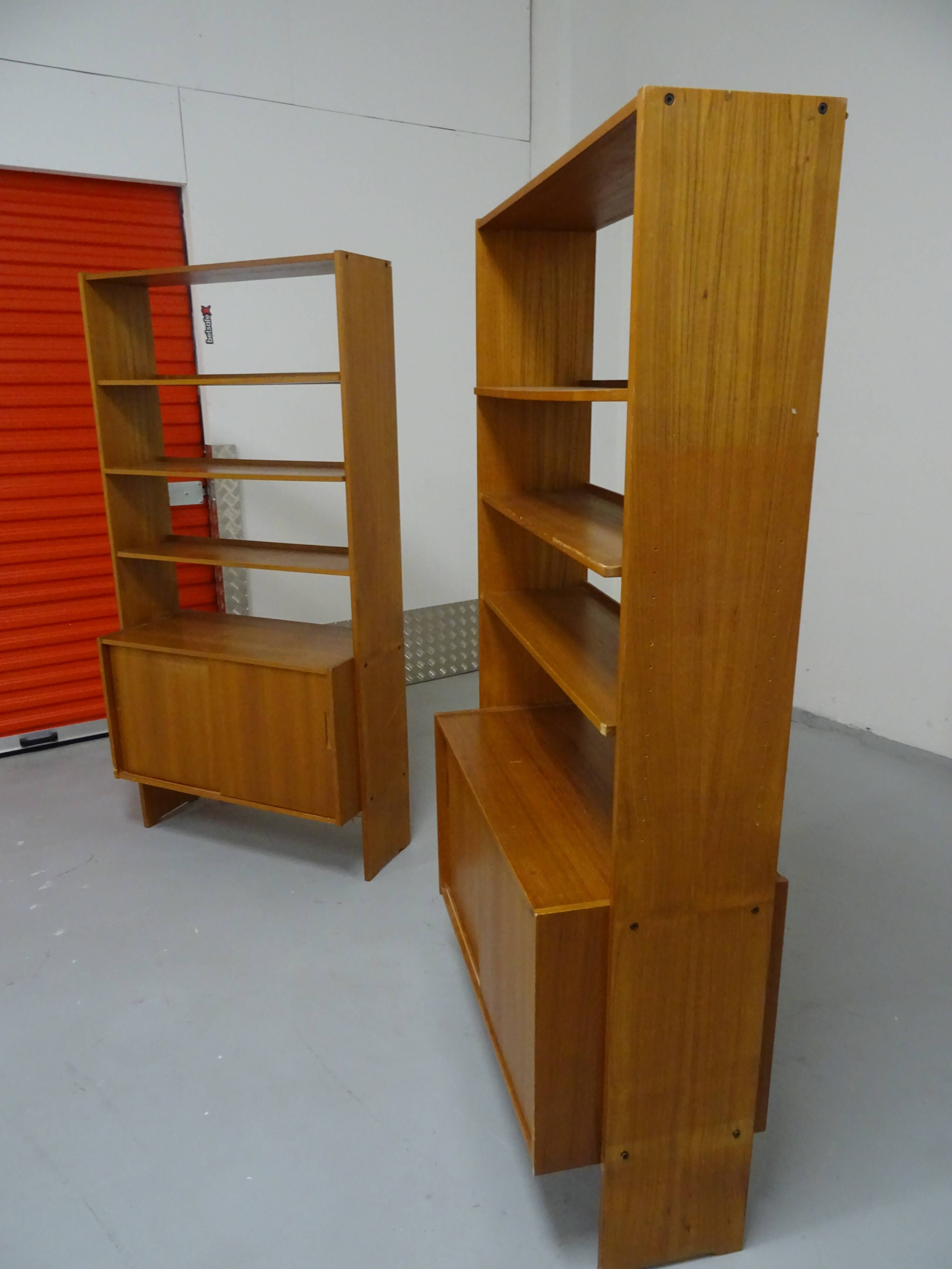 Pair of modernist Scandinavian libraries in teak, Sweden 1960