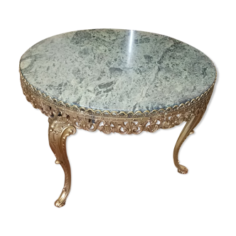 Side table in brass and green marble