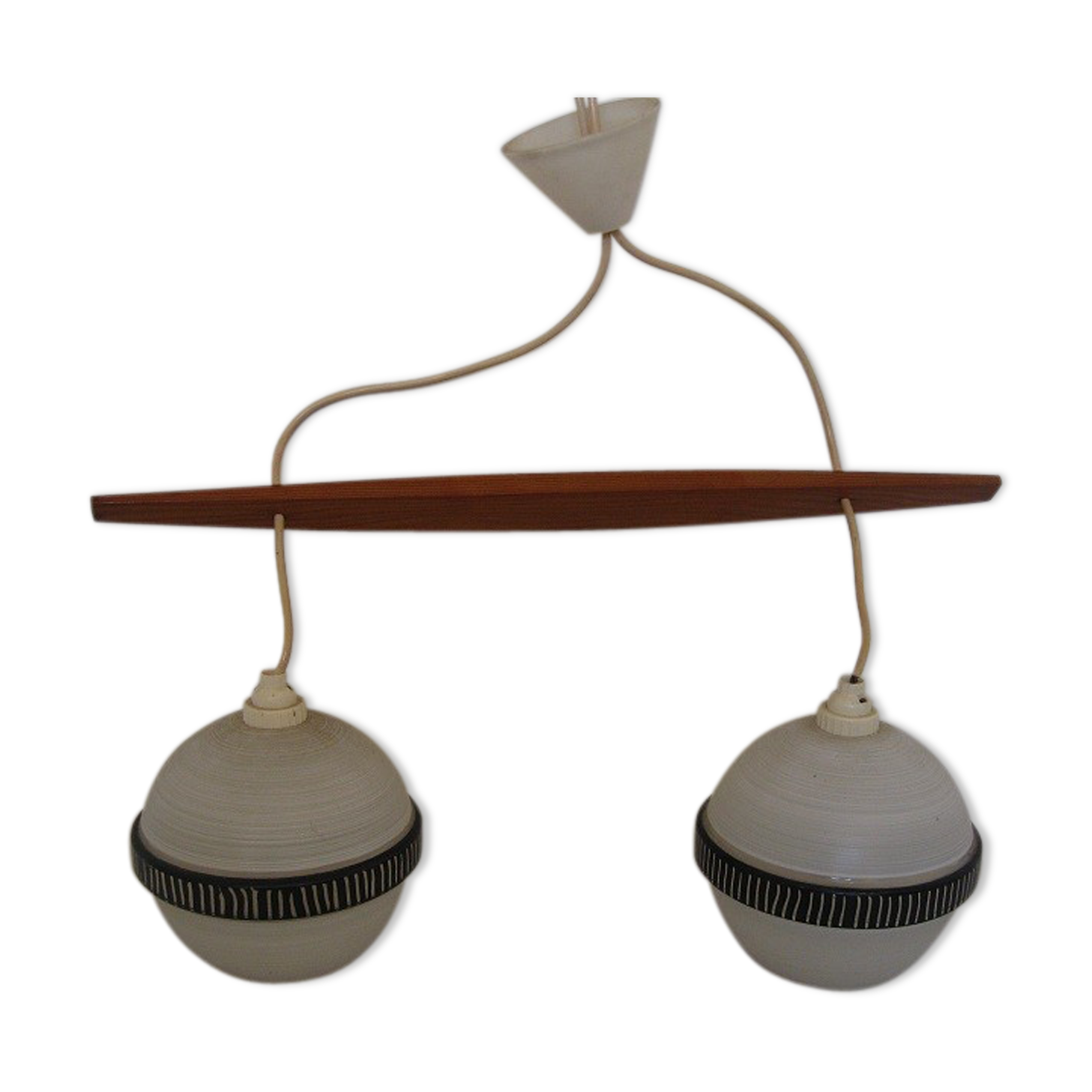 Scandinavian style glass and wood hanging lamp