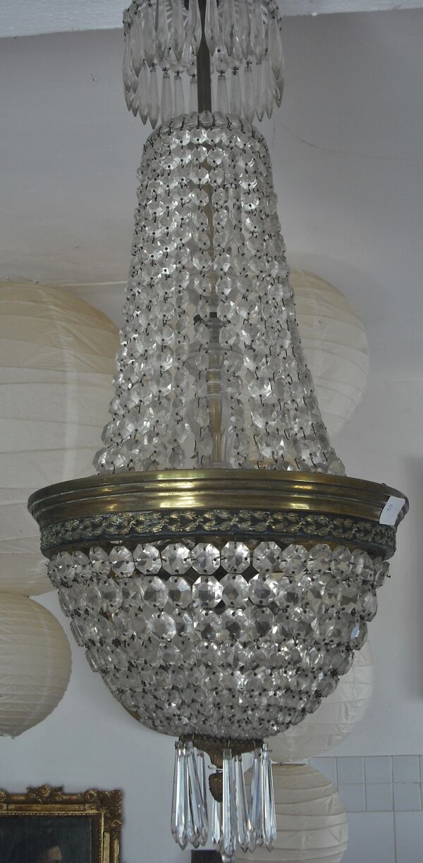 Lustre montgolfière en cristal et bronze XIXe