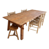 Dining table in natural wood, 220 x 100 x 77 cm, recycled pine.