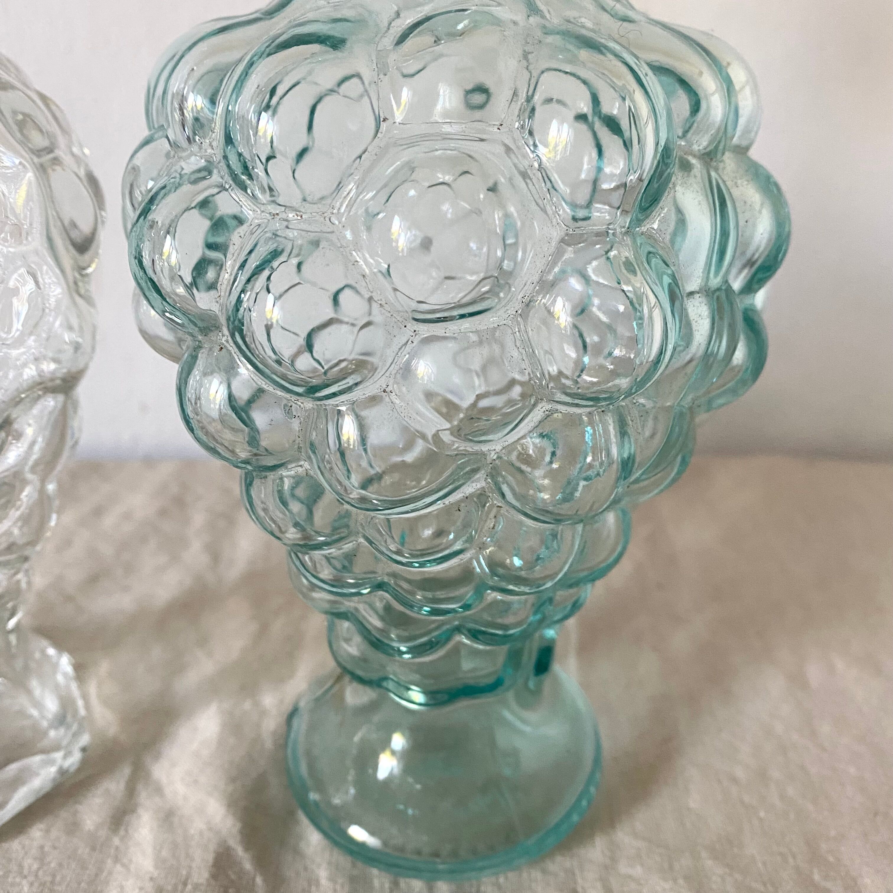 Set of 2 vintage grape glass carafes