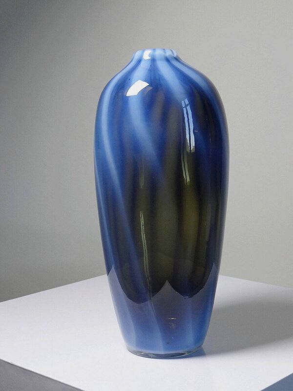 Vase vintage verre fumé doublé d'opaline bulle de savon Murano