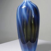 Vintage smoked glass vase lined with opaline, Murano bubble.