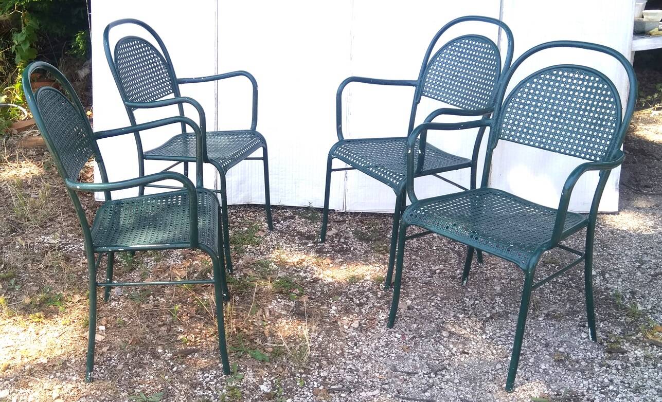 set of 4 perforated metal garden armchairs