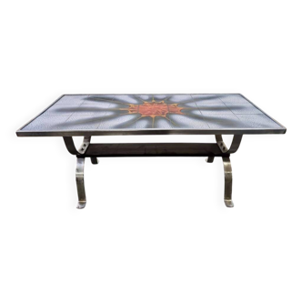 Vintage space age coffee table with chrome frame