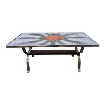 Table basse vintage space age avec cadre chromé