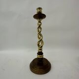 Large antique brass candle stick with wooden details , 1930’s