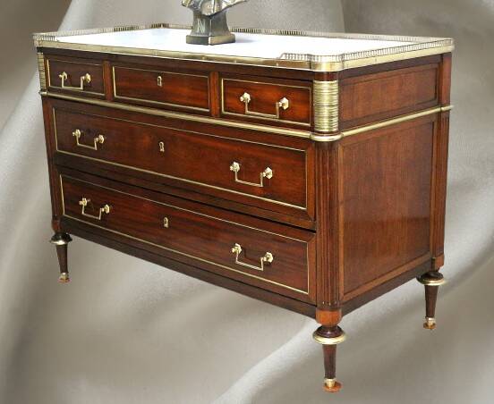 Louis XVI Officer's Chest of Drawers, 19th (19th) Century, Mahogany & Marble